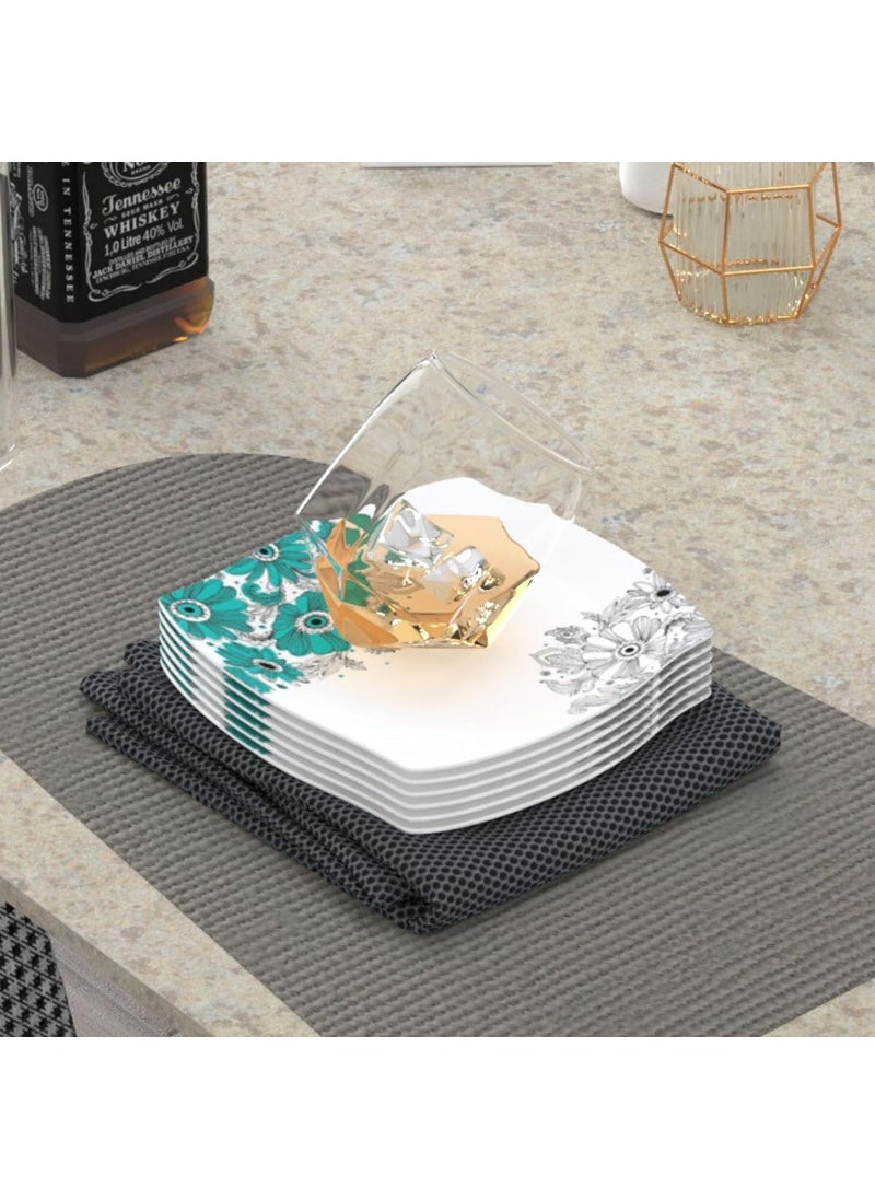 Castleite Marvella Melamine Quarter Plates Set of 6 for Serving - Size - 8', Edgy Square, Unique Design, Break Resistant for Home, Kitchen, Restaurant, Party - Dishwasher Safe (Lazuli Dream)