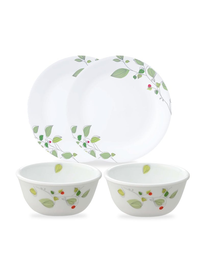 CORELLE Asia Collection Green Breeze 26cm Dinner Plate (2Pcs) & 177ml Katori (2Pcs) Pack of 4