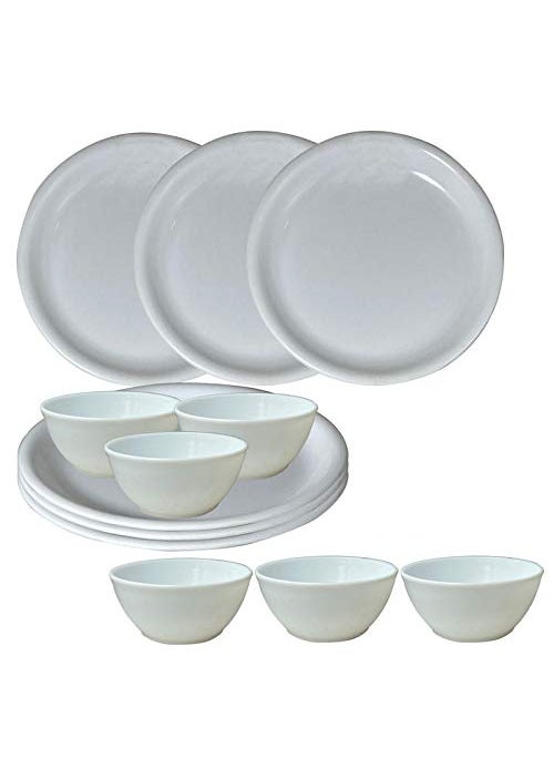 Wonder Homeware Prime Microwave Safe Unbreakable Round Big Plates Set, 6 Pcs Plate & 6 Pcs Katori, White Color,