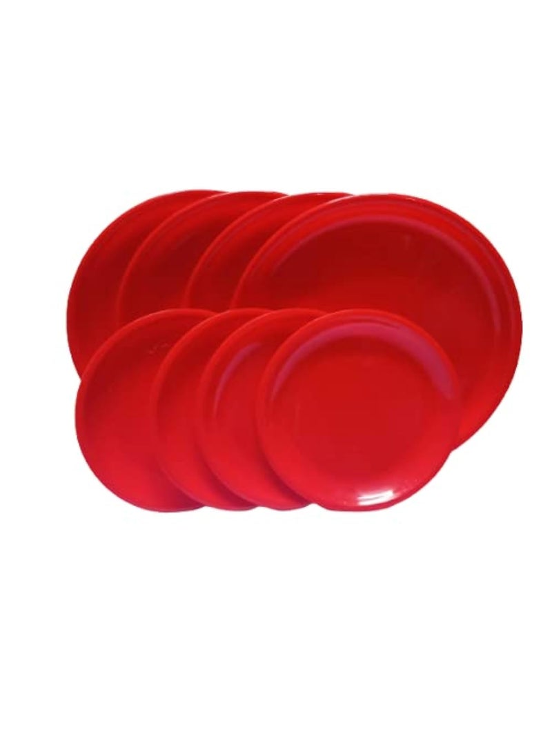 Everbuy Unbreakable Light Weight Dinner Set of 12 pcs 6 Full Plates, 6 Quarter Plates Set, Color- Cherry Red