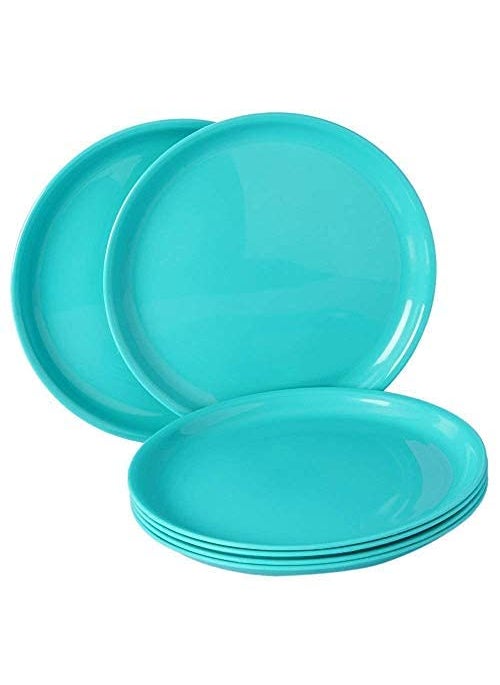Everbuy® Glossy Finish Microwave Safe Full Plates for Home and Restaurant (28 cm) Green Dinner Plate (Pack of 9, Microwave Safe)