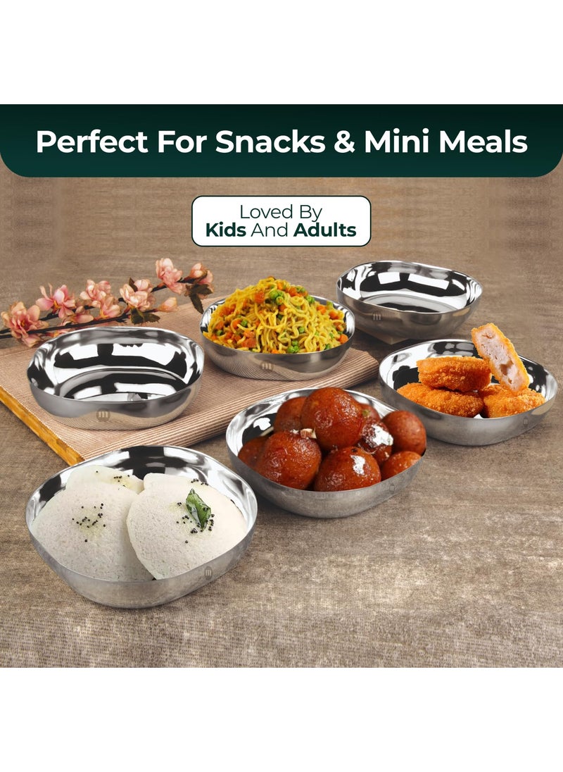 MARU Stainless Steel Small Snack Plates Set of 6 – Durable Square Quarter Plates for Kids, Perfect for Desserts, Halwa, Nastha, Breakfast, and Snacks