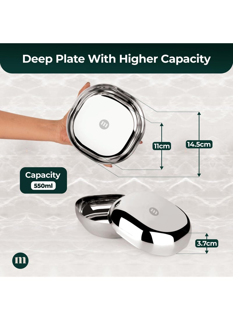 MARU Stainless Steel Small Snack Plates Set of 6 – Durable Square Quarter Plates for Kids, Perfect for Desserts, Halwa, Nastha, Breakfast, and Snacks