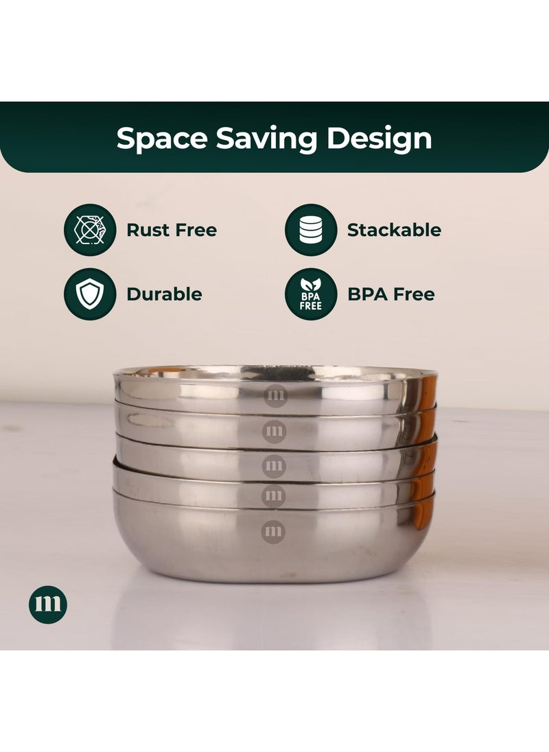 MARU Stainless Steel Small Snack Plates Set of 6 – Durable Square Quarter Plates for Kids, Perfect for Desserts, Halwa, Nastha, Breakfast, and Snacks