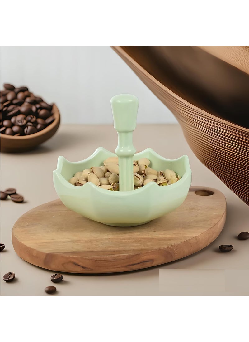 HOMIES, Set of 2 Pieces, Umbrella Shape Ceramic Bowls with Handle for Dry Fruit Serving Platter Tray, Modern, Decorative Bowls for Centerpieces, Salad Serving, Candy Bowls, Gifts. (Parrot Green)
