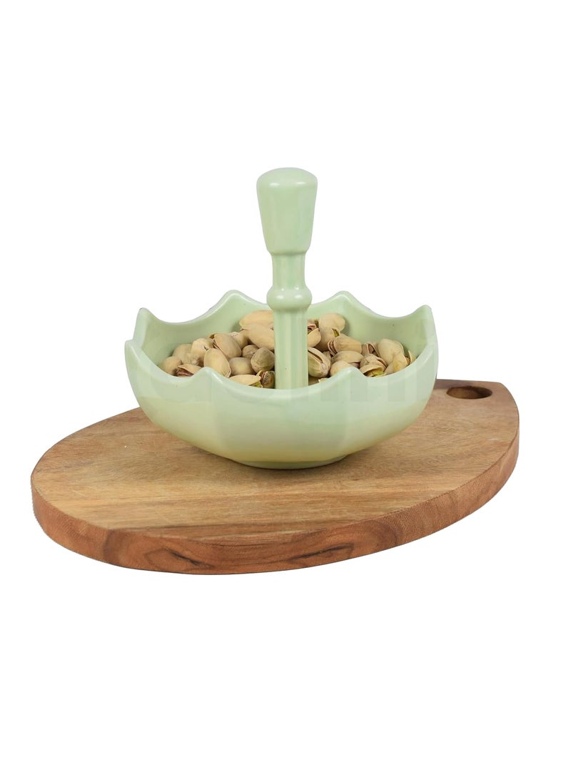HOMIES, Set of 2 Pieces, Umbrella Shape Ceramic Bowls with Handle for Dry Fruit Serving Platter Tray, Modern, Decorative Bowls for Centerpieces, Salad Serving, Candy Bowls, Gifts. (Parrot Green)