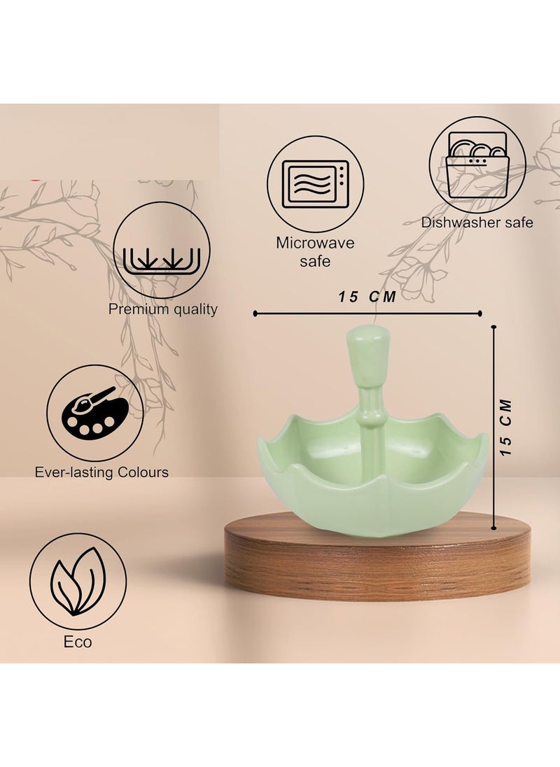 HOMIES, Set of 2 Pieces, Umbrella Shape Ceramic Bowls with Handle for Dry Fruit Serving Platter Tray, Modern, Decorative Bowls for Centerpieces, Salad Serving, Candy Bowls, Gifts. (Parrot Green)