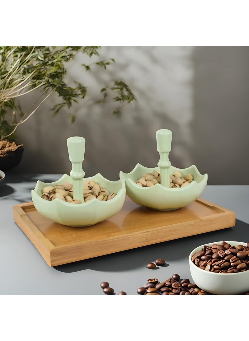 HOMIES, Set of 2 Pieces, Umbrella Shape Ceramic Bowls with Handle for Dry Fruit Serving Platter Tray, Modern, Decorative Bowls for Centerpieces, Salad Serving, Candy Bowls, Gifts. (Parrot Green)