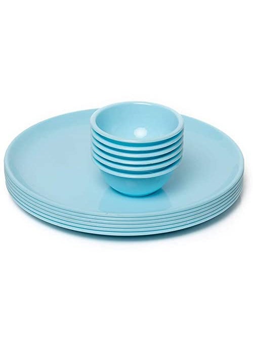 Everbuy® Microwave Safe & Unbreakable Round Full Plates with Bowl (Pack of 6 Plates & 6 Bowl Set.- 12 Pieces)