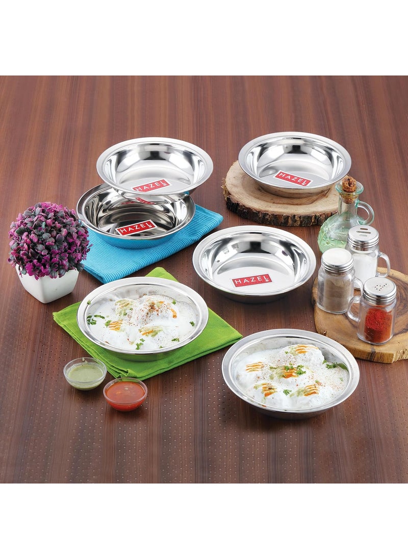 HAZEL Stainless Steel Snack Bowl/Plate Set | Small Steel Plates Dish for Snacks | Breakfast Plates, Set of 6, 270 ML