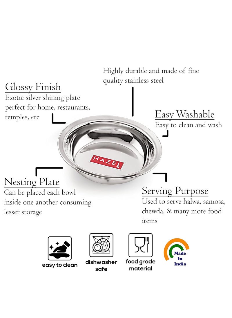 HAZEL Stainless Steel Snack Bowl/Plate Set | Small Steel Plates Dish for Snacks | Breakfast Plates, Set of 6, 270 ML