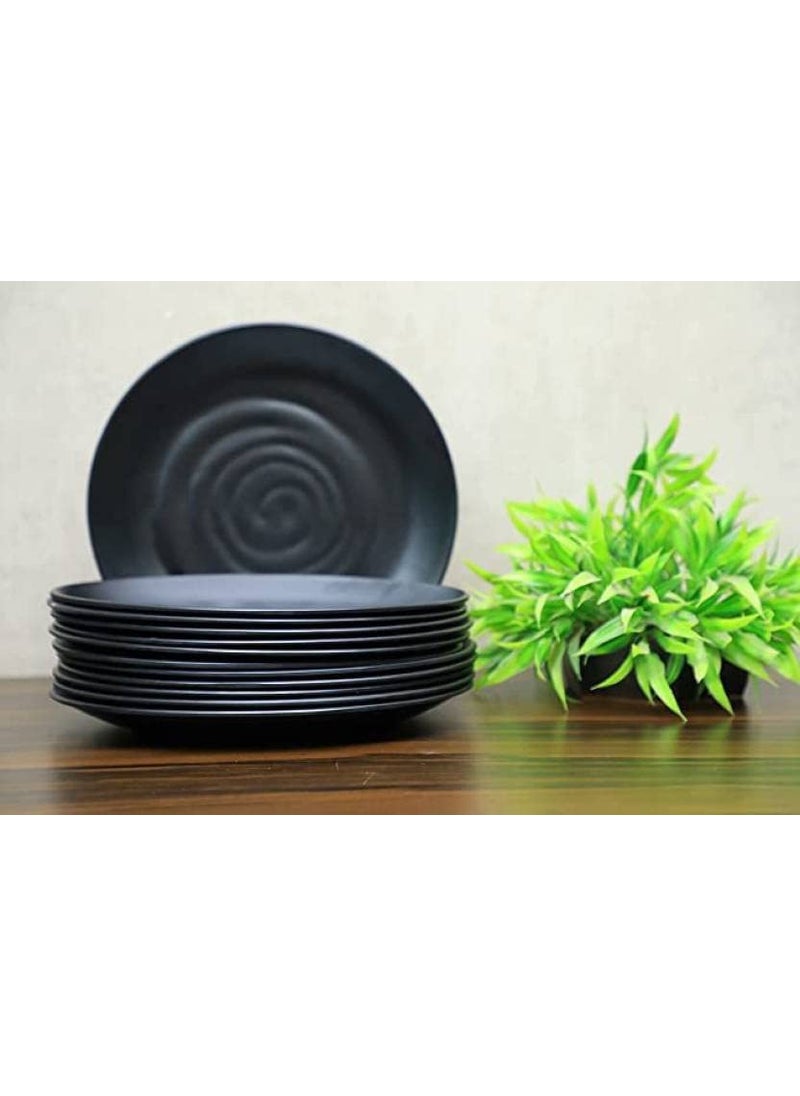 Everbuy® 8 Inches Quarter Plate for Fast Food Like Pasta/Snacks/Pizza in Melamine Black Color