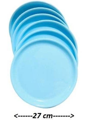 Everbuy® Blue Colour Unbreakable Acrylic |Microwave Safe Round Dinner Plates Set (8 Plates, Size: 11 Inch)