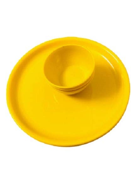 Everbuy Plastic Unbreakable Round Microwave Safe Full Dinner Plates (Yellow) - Set of 4 Plates and 4 Bowls