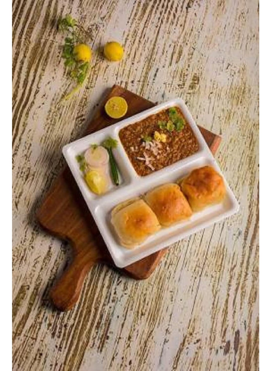Everbuy Dinner Compartment Plate Partition Thali Heavy Duty | 3 Sections Mess Trays | Camping | Events | Pav Bhaji Plate | 9 Inch- Set of 6