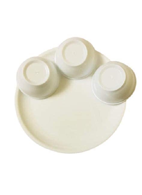 Everbuy® Microwave Safe and Standard Set with Serving Dish Unbreakable Round Full Plates with Bowl (Off White) - Pack of 3 Plates and 6 Bowl Set