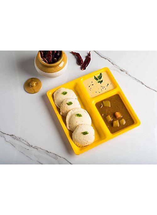 Everbuy® Food-Grade Virgin (Microwave-Safe) 3-Compartments Divided-Dinner 9 Inches Pav Bhaji Plates (6, Yellow)