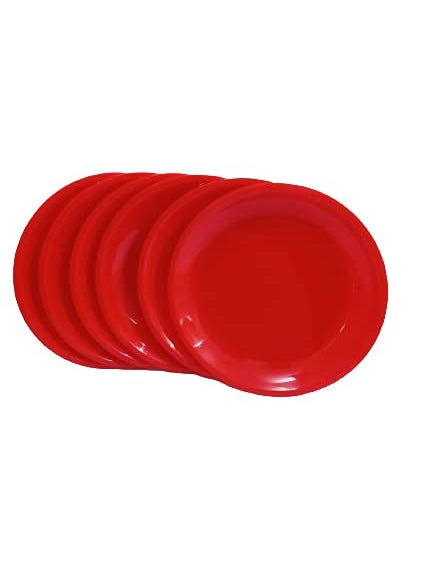 Everbuy Round Snacks/Starters Serving Plates (Set of 12; 7 Inch), Red