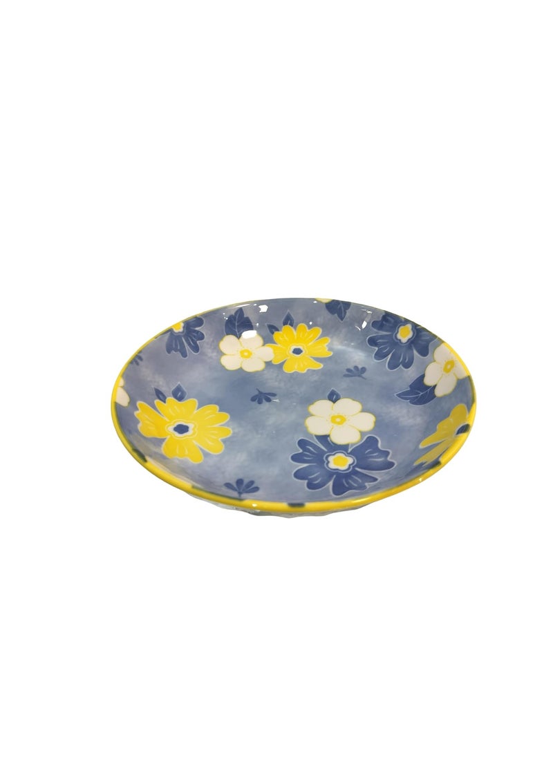 Lemon Tree Snack Serving Plate 20 cm Round Ceramic Deep Salad, Pasta Plate | Dinner Plates for Kitchen Microwave, Dishwasher & Oven Safe (Blue)