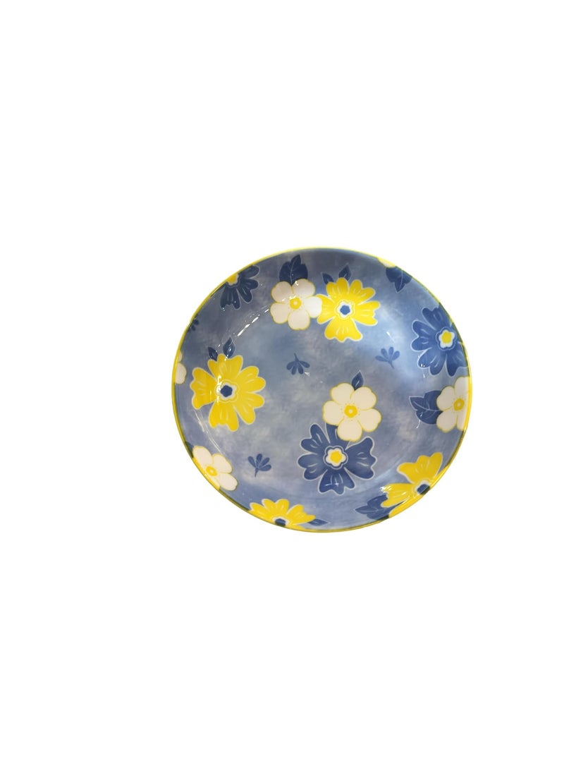 Lemon Tree Snack Serving Plate 20 cm Round Ceramic Deep Salad, Pasta Plate | Dinner Plates for Kitchen Microwave, Dishwasher & Oven Safe (Blue)