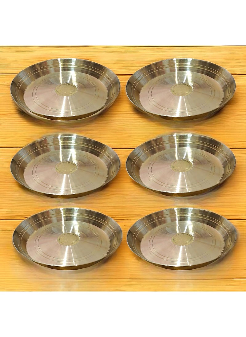 Mini Pooja Plates, Brass Construction, Round Design, Set of 6