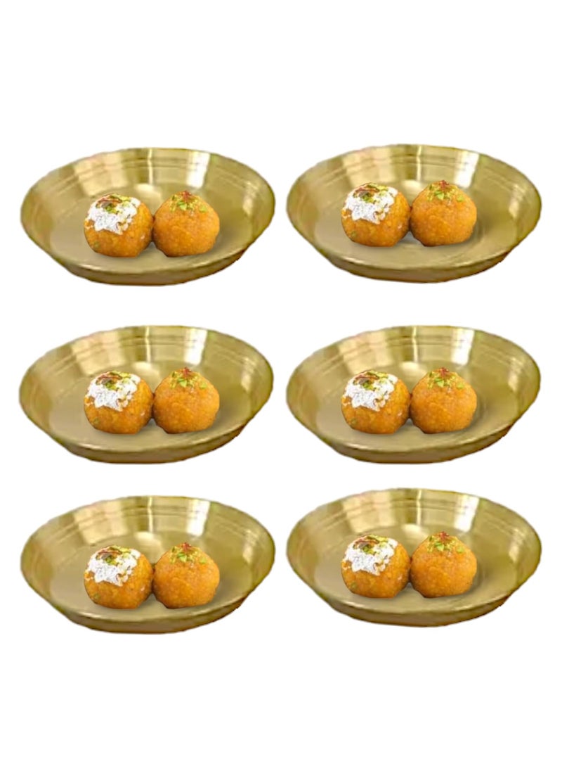 Mini Pooja Plates, Brass Construction, Round Design, Set of 6