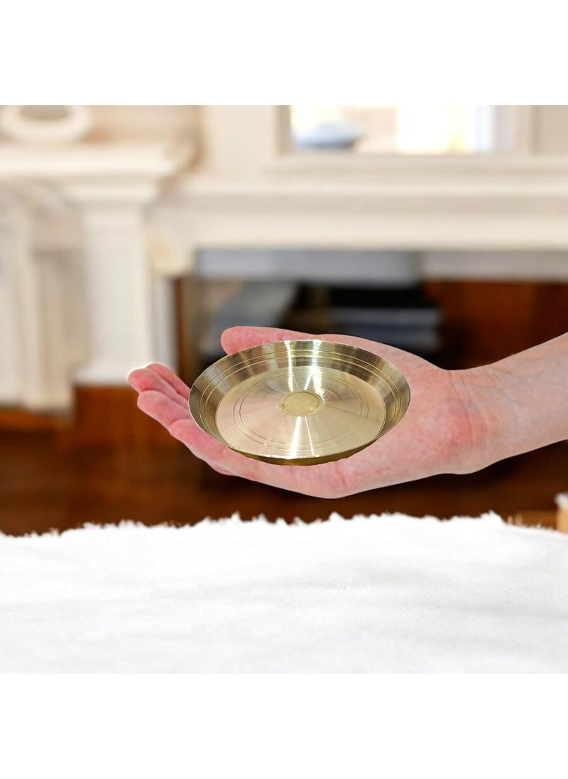 Mini Pooja Plates, Brass Construction, Round Design, Set of 6