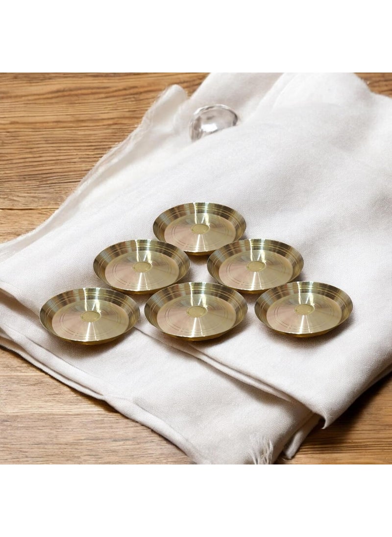 Mini Pooja Plates, Brass Construction, Round Design, Set of 6