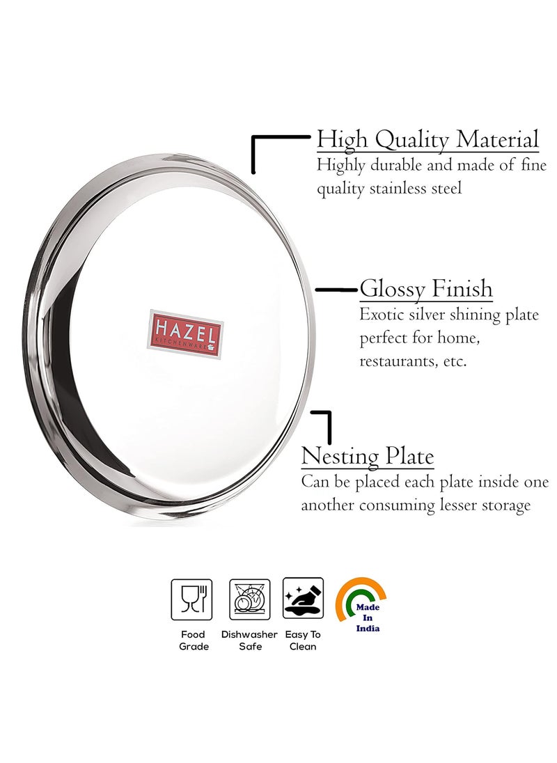 HAZEL Steel Plates for Lunch |Plates Set Steel for Dinner | Steel Dinner Plates Set, 23 cm