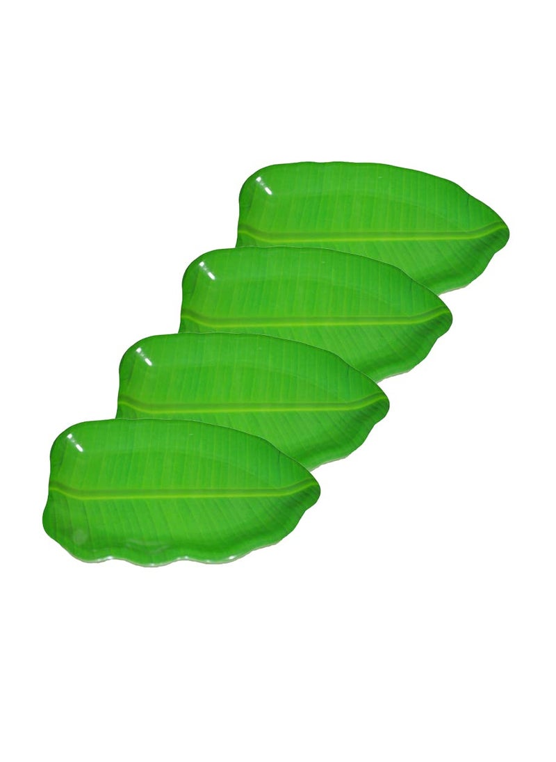 Smart Buy Melamine Banana Leaf Shape Dessert Plates for All Occasions, 11 inch [Set of 4 Pieces] (Green).