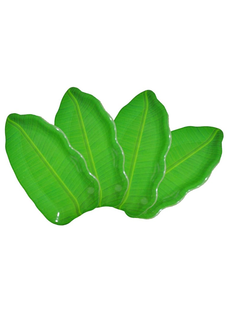 Smart Buy Melamine Banana Leaf Shape Dessert Plates for All Occasions, 11 inch [Set of 4 Pieces] (Green).