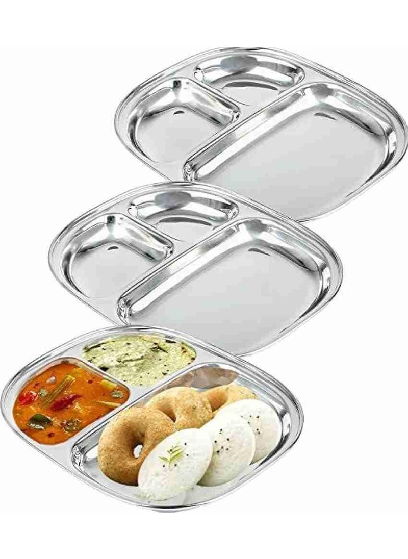 Royals Stainless Steel Plate,Compartment Plate |Pack of 4| Pav Bhaji Plate | Idli Plate | Dinner Plates | Kitchen Tools |