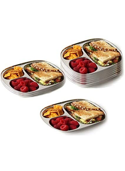 Royals Stainless Steel Plate,Compartment Plate |Pack of 4| Pav Bhaji Plate | Idli Plate | Dinner Plates | Kitchen Tools |