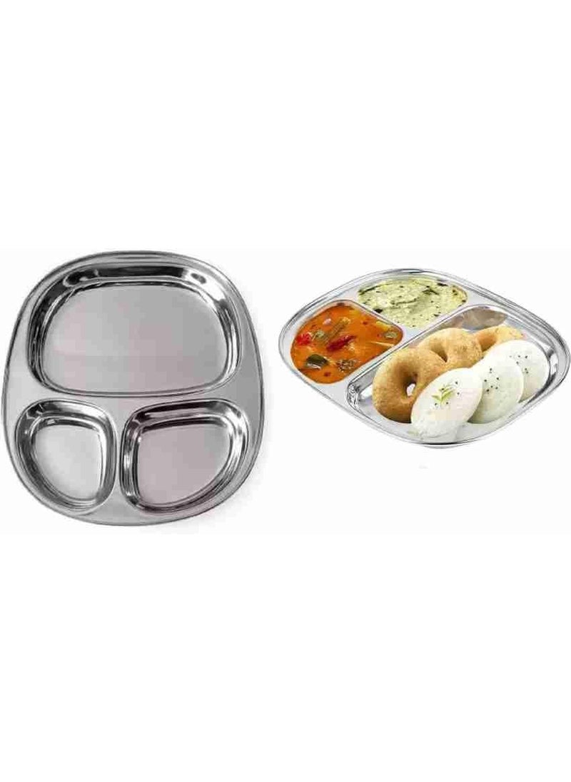 Royals Stainless Steel Plate,Compartment Plate |Pack of 4| Pav Bhaji Plate | Idli Plate | Dinner Plates | Kitchen Tools |