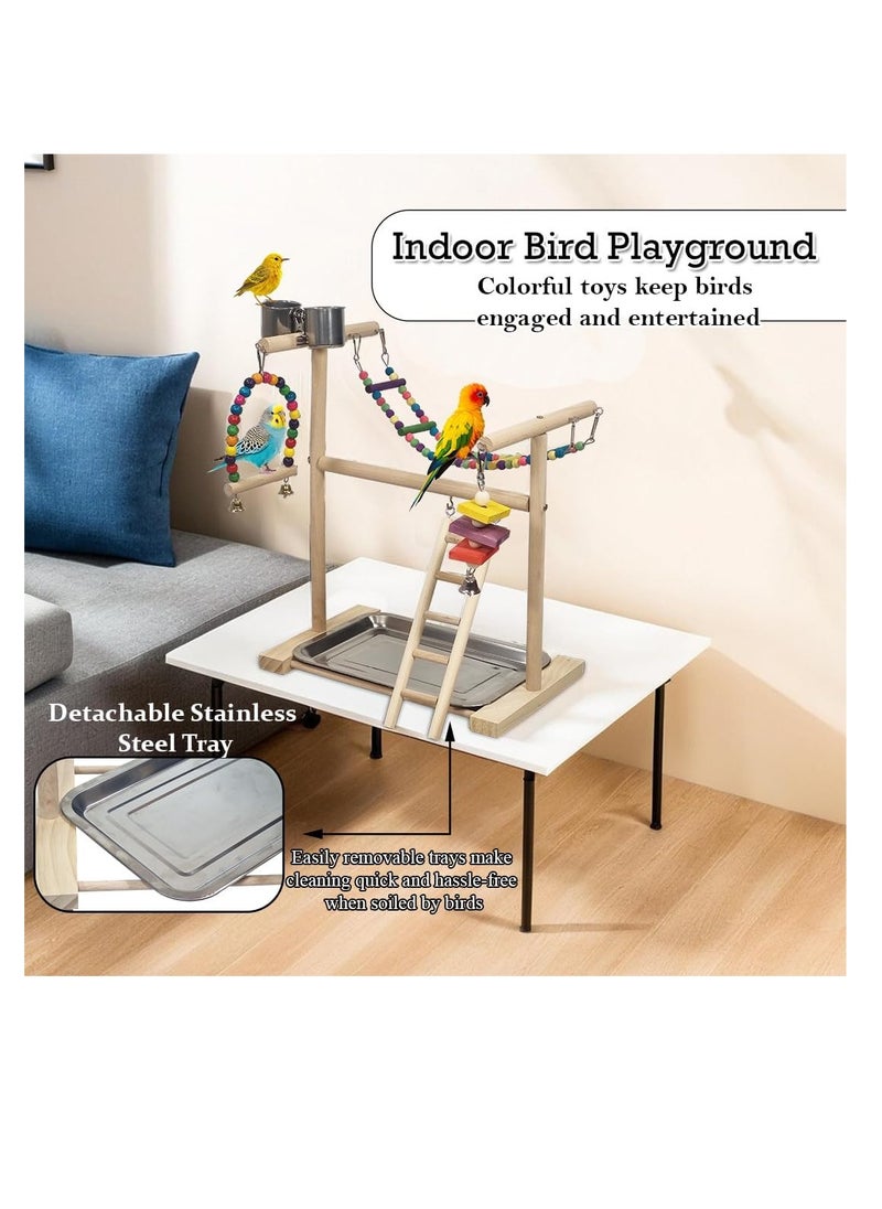 Bird play stand for small to medium-sized birds, Bird playground with Feeding cups, Swinging perch, Bird toys, Climbing ladders, and Removable tray, Bird training stand 45 cm (Beige)