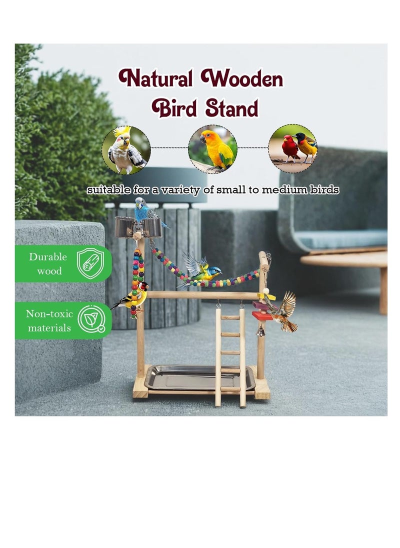 Bird play stand for small to medium-sized birds, Bird playground with Feeding cups, Swinging perch, Bird toys, Climbing ladders, and Removable tray, Bird training stand 45 cm (Beige)