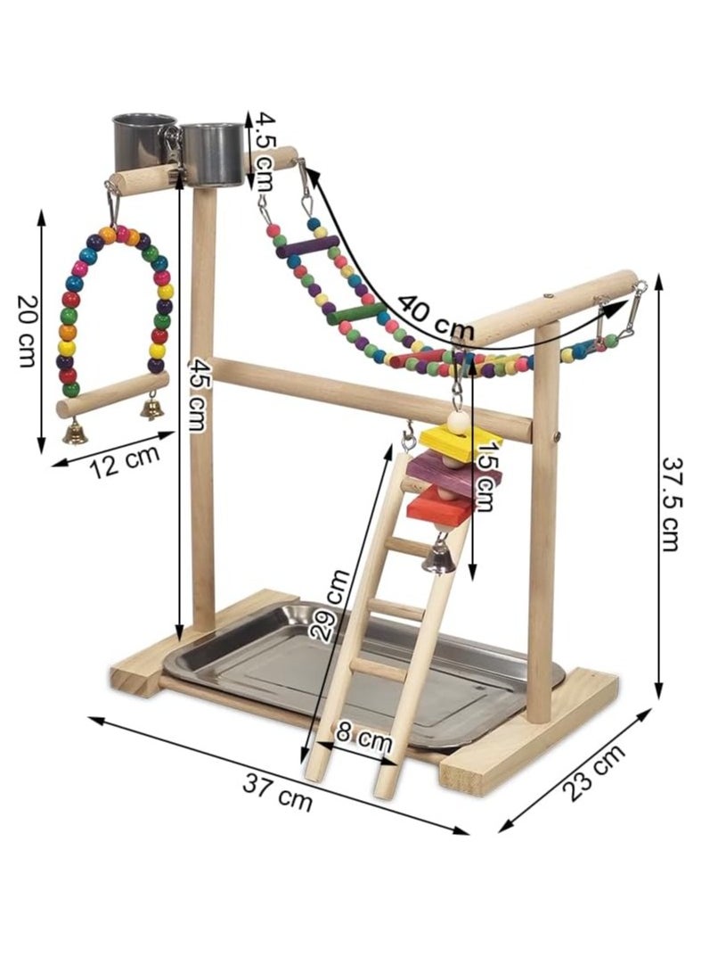 Bird play stand for small to medium-sized birds, Bird playground with Feeding cups, Swinging perch, Bird toys, Climbing ladders, and Removable tray, Bird training stand 45 cm (Beige)