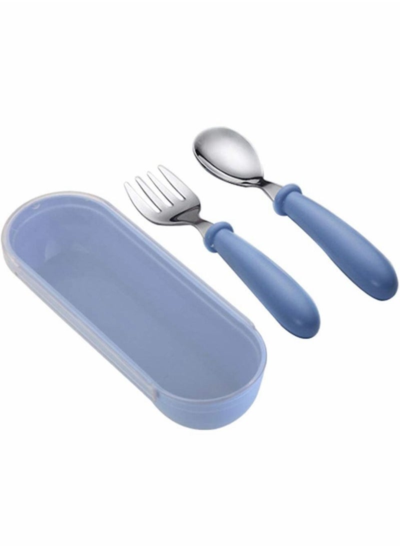 1 Sets Toddler Utensils latware, with Silicone Handle Kids Eating Utensils Fork Spoon Stainless Steel Cutlery Set Children Cutlery with Travel Cases