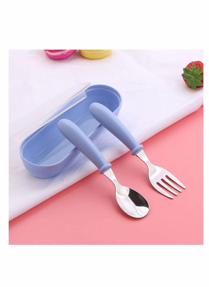 1 Sets Toddler Utensils latware, with Silicone Handle Kids Eating Utensils Fork Spoon Stainless Steel Cutlery Set Children Cutlery with Travel Cases