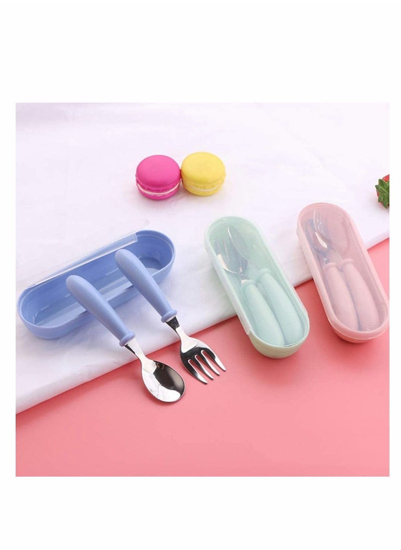 1 Sets Toddler Utensils latware, with Silicone Handle Kids Eating Utensils Fork Spoon Stainless Steel Cutlery Set Children Cutlery with Travel Cases