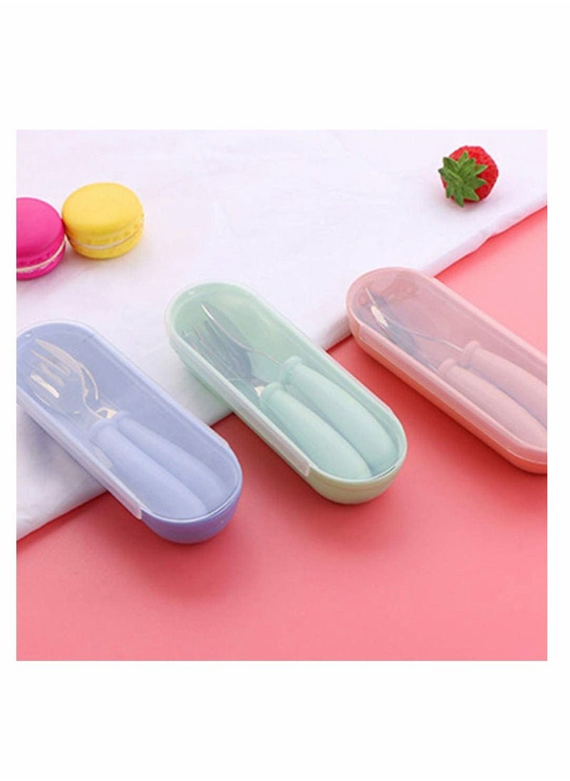 1 Sets Toddler Utensils latware, with Silicone Handle Kids Eating Utensils Fork Spoon Stainless Steel Cutlery Set Children Cutlery with Travel Cases