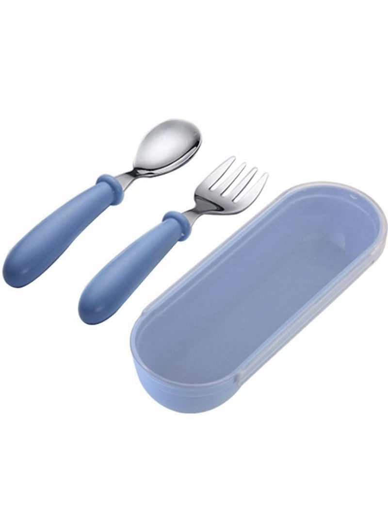 1 Sets Toddler Utensils latware, with Silicone Handle Kids Eating Utensils Fork Spoon Stainless Steel Cutlery Set Children Cutlery with Travel Cases