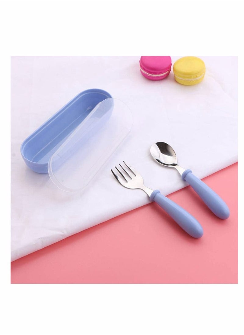 1 Sets Toddler Utensils latware, with Silicone Handle Kids Eating Utensils Fork Spoon Stainless Steel Cutlery Set Children Cutlery with Travel Cases