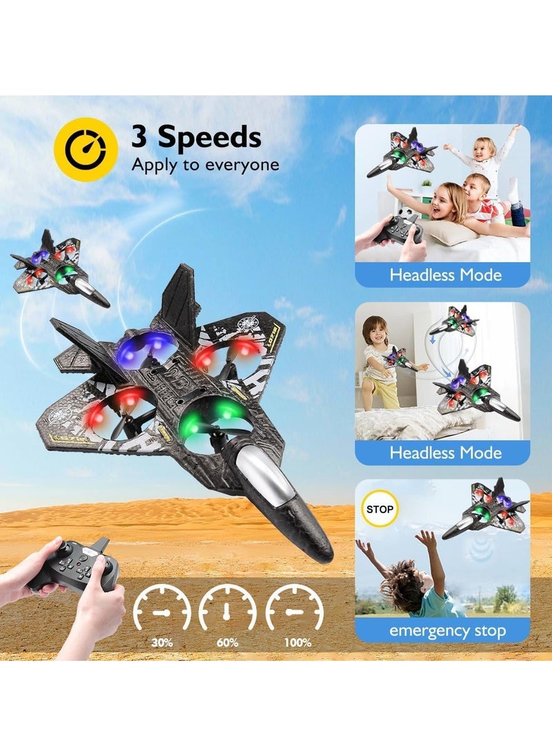 RC Helicopter Plane for Kids LO712, 2.4Ghz Remote Control Jet Fighter Airplane 3D Flip Quadcopter Toy Gifts, Cool Lights Stunt Airplane Roll Hovering for Boys Beginners (LO712)