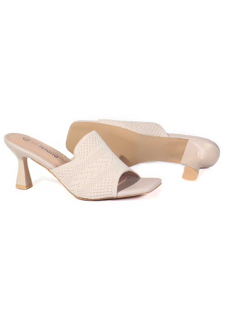 Women High Heeled Sandal Shoes | Low Heel Mules – Elegant Slip-On Fabric Heeled Sandals for Work and Occasions