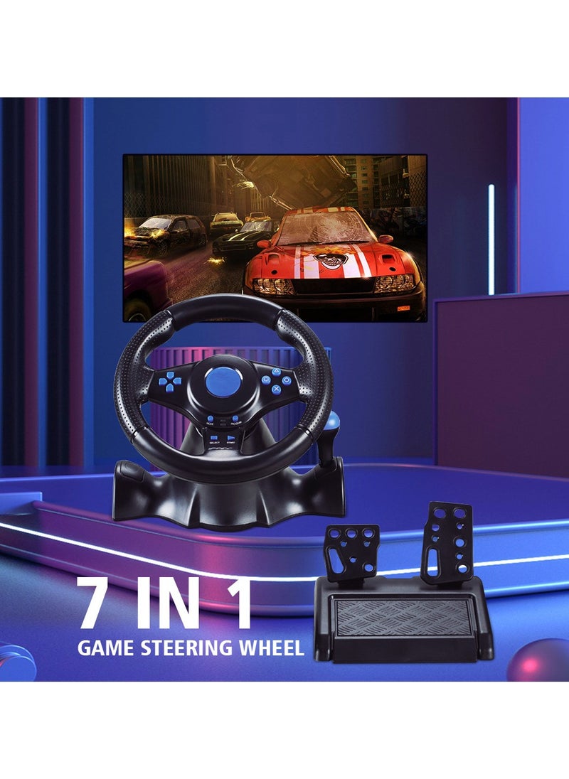 Racing Steering Wheel And Pedals, 7 In 1 180 Degrees Rotation PC Racing Wheel,Programable Dual Vibration USB Powered Racing Simulator Wheel, Enhances Your Racing Experience Compatible with Xbox one/360/PS4/PS2/PS3/PC