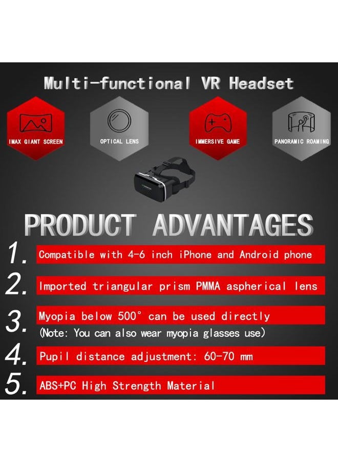 HD Virtual Reality Headset w/Controller/Gamepad,VR Headsets for iPhone/Android,3D VR Glasses for TV, Movies & Video Games-VR Goggles Compatible with iOS, Android Phones