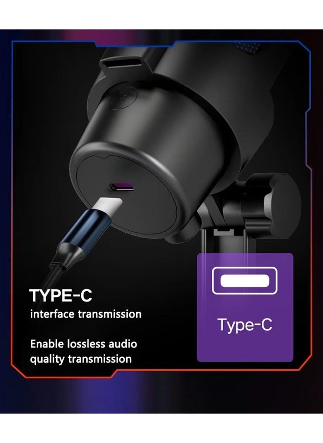 Microphone for Podcast Recording, PC Computer Gaming Streaming Mic with RGB Light, USB Computer Desktop Microphone, RGB Gaming Microphone