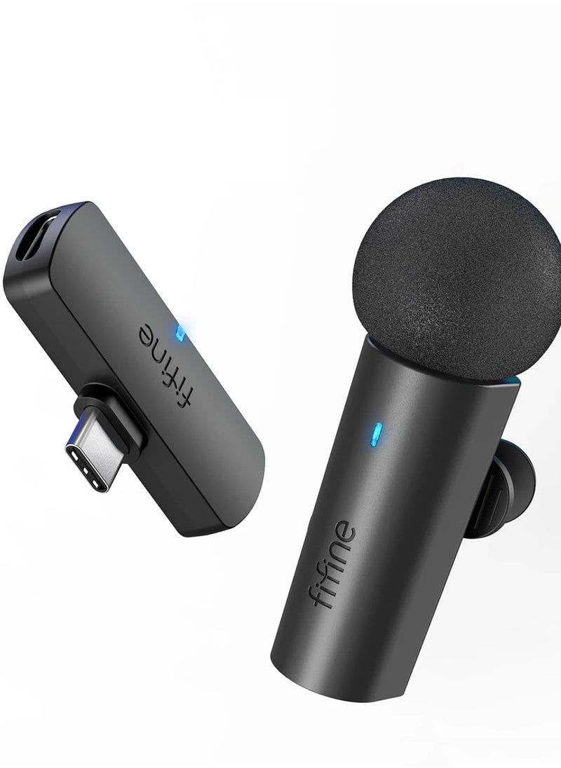 FIFINE Wireless Lavalier Recording Microphone,Type-C Mini MIC for Mobile Phone/Tablet/Laptop,Live Streams/Vlog/Interview-M6