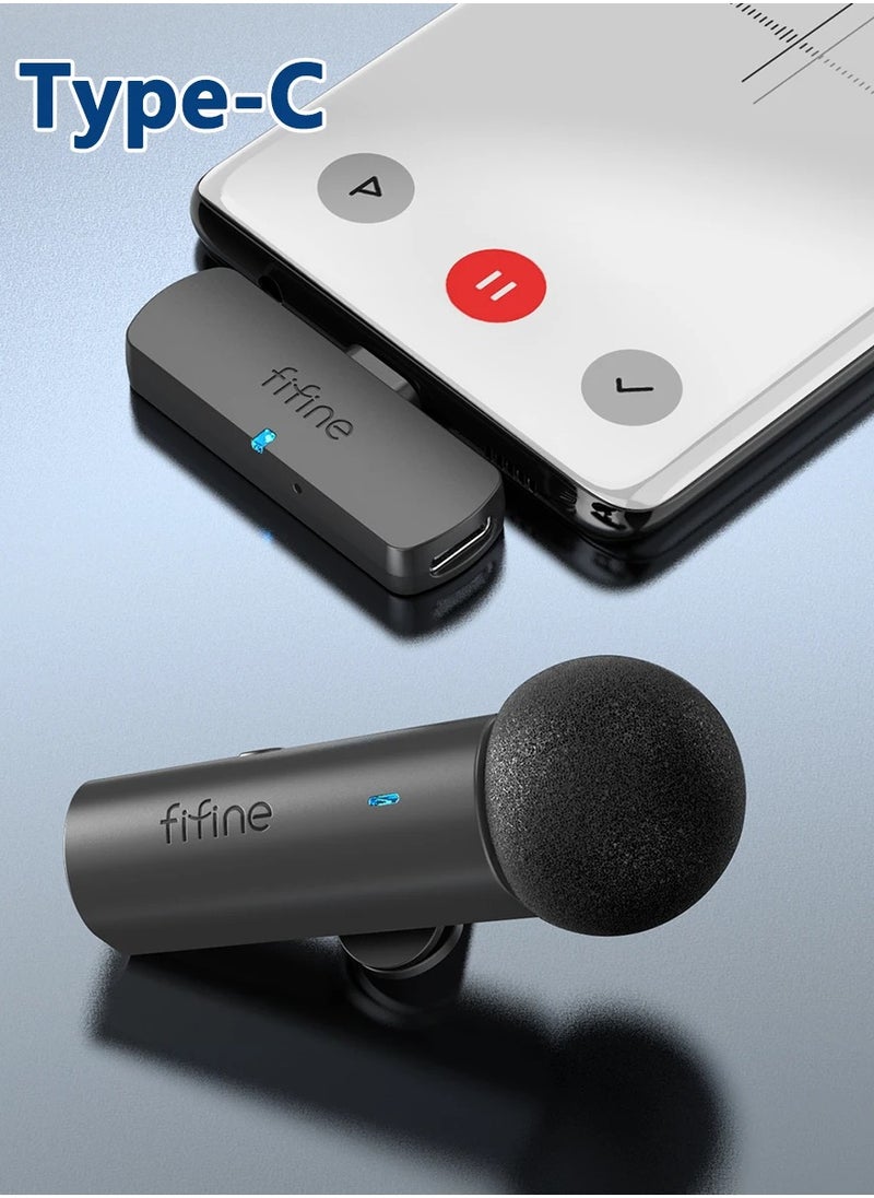 FIFINE Wireless Lavalier Recording Microphone,Type-C Mini MIC for Mobile Phone/Tablet/Laptop,Live Streams/Vlog/Interview-M6